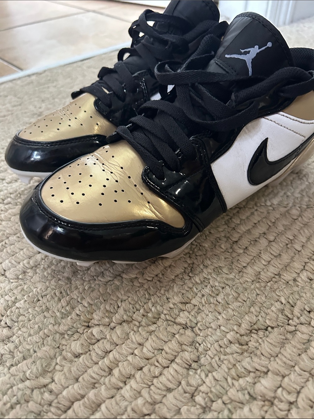 Nike Air Jordan 1 Low Cleat - White Black Gold - Picture 14 of 14